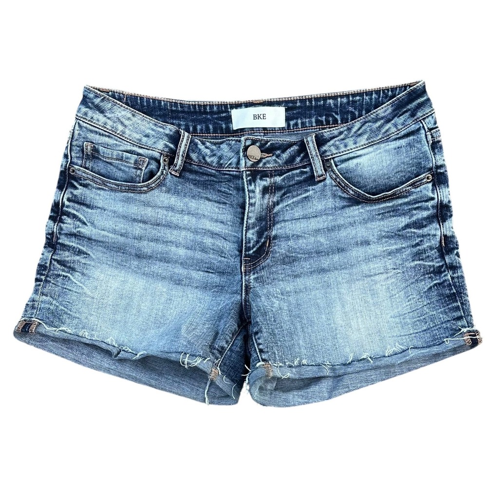 BKE Stella Low Rise Distressed Denim Cut Off Shorts Medium Wash Blue Size 29